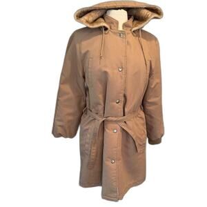 Vintage London Fog Parka Trench Coat FurLined Tan Womens 12 Heritage GrandmaCore